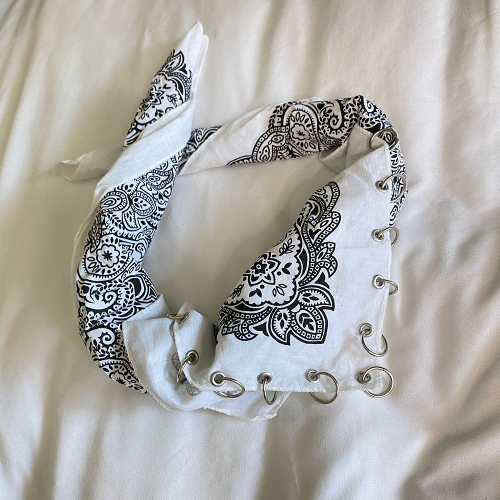 white bandana with silver rings